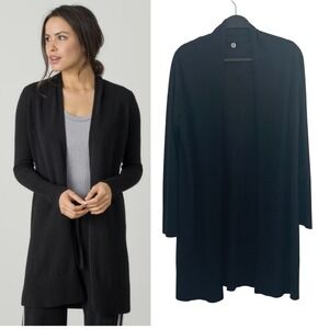 Margaret O'Leary Black Viscose Blend Knit Open Front‎ Long Cardigan M